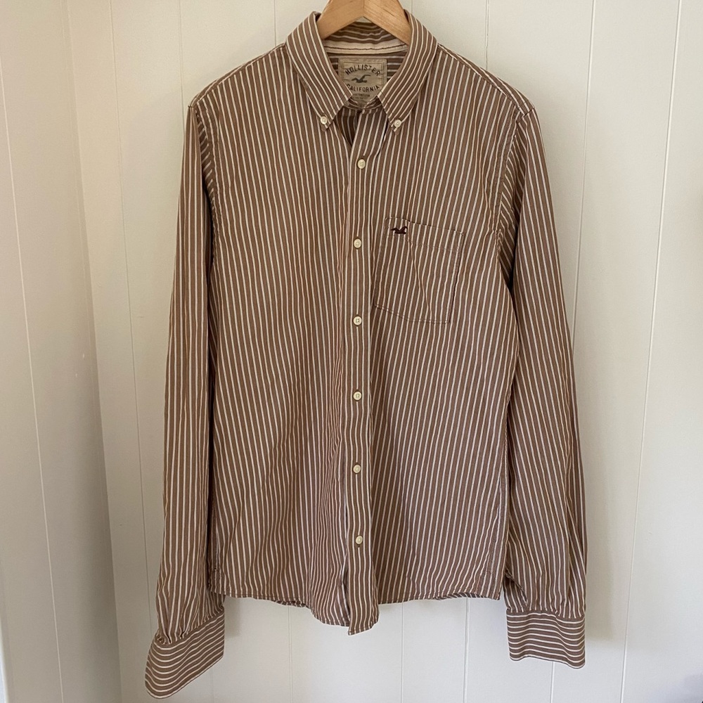 Hollister Button Down Striped Cotton Shirt - Brown - XL